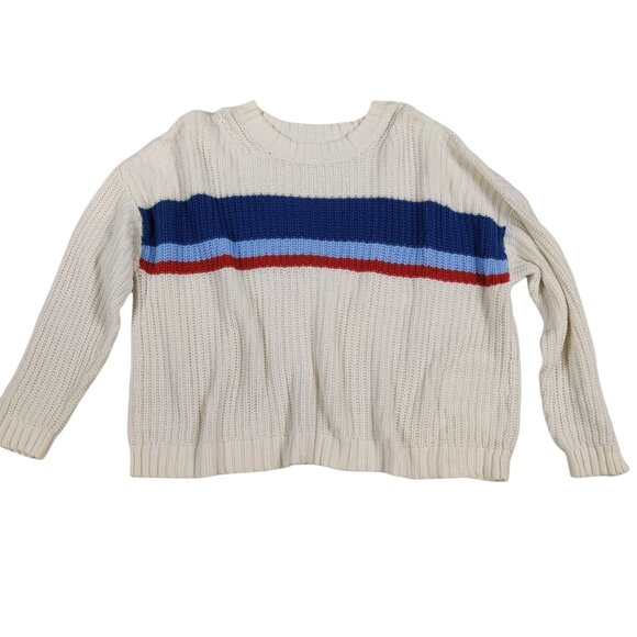 American Eagle Womens Box Sweater Oversized Chunky Knit Off White Striped sz M - Picture 1 of 6